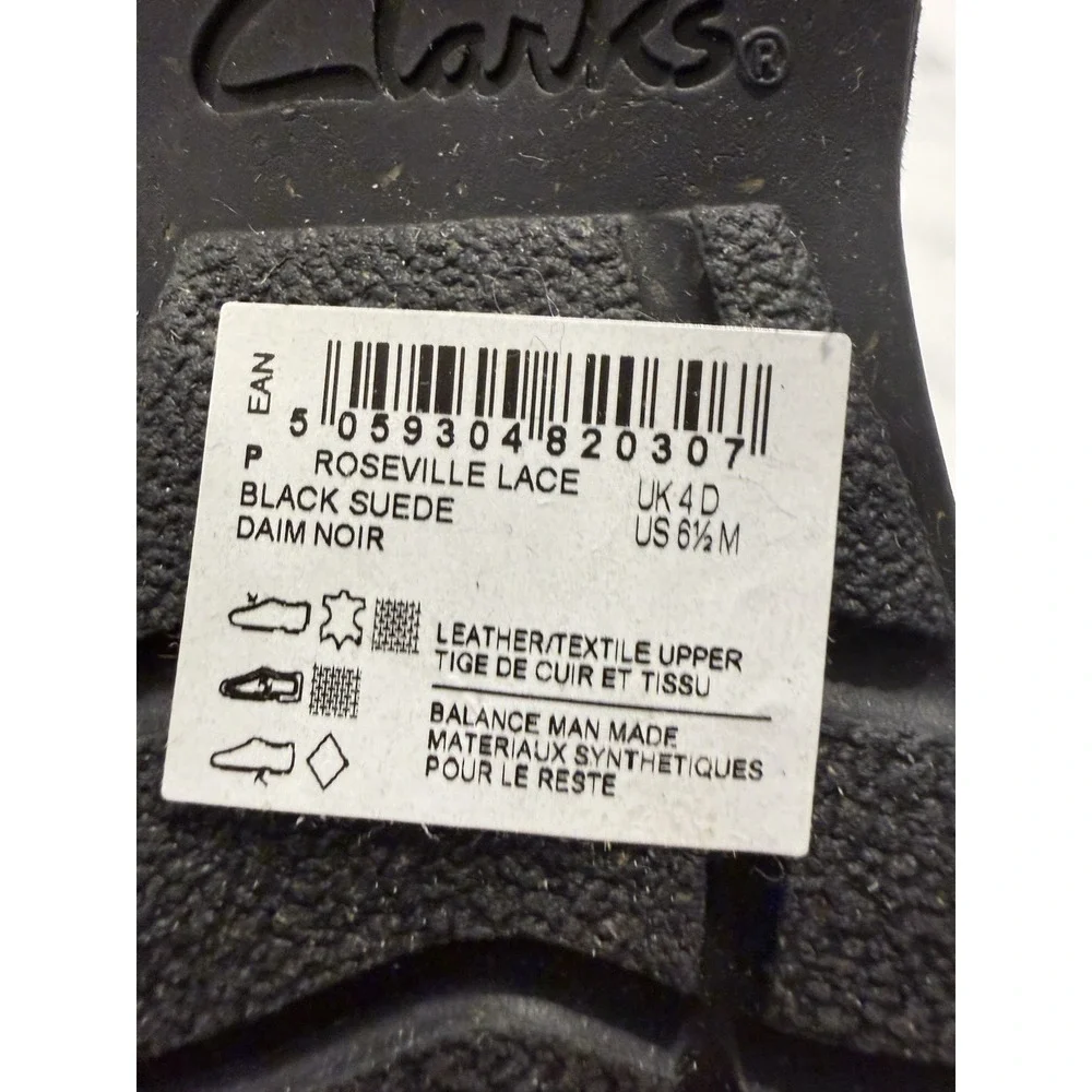 Clarks Roseville Lace Boot Women 6.5 Black Suede Knit Collar Ultimate Comfort
